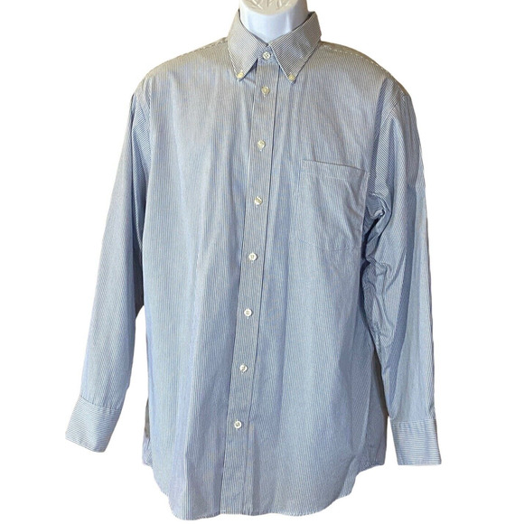 Kenneth Cole Reaction Mens L (16 1/2 32-33) Reg Fit Blue Stripe Career Shirt - Picture 1 of 9